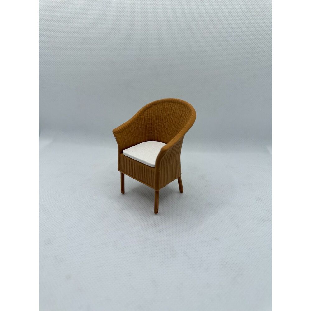 1:12 Dollhouse Miniature Wicker Armchair Brown Chair White Cushion Furniture